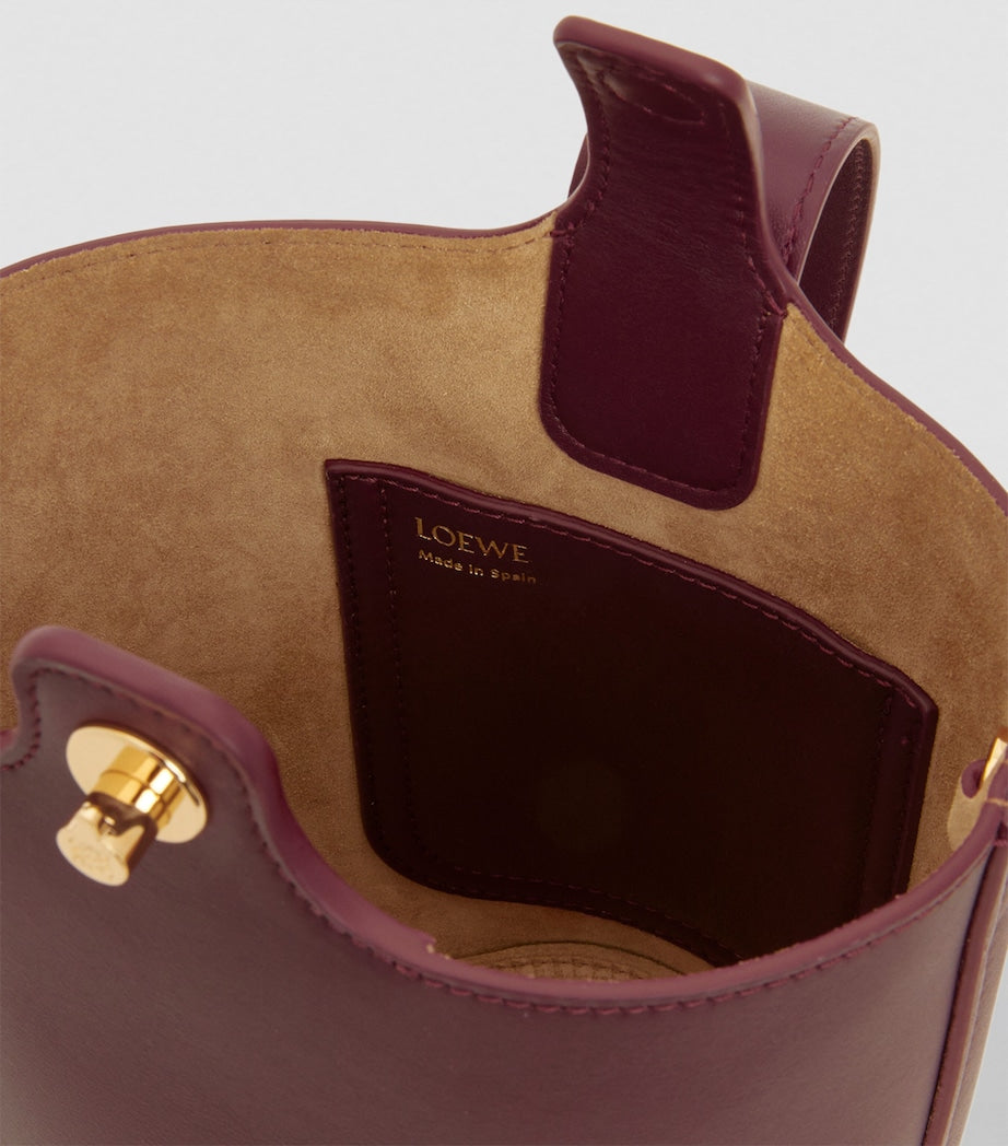 LOEWE Burgundy Mini Leather Pebble Bucket Bag