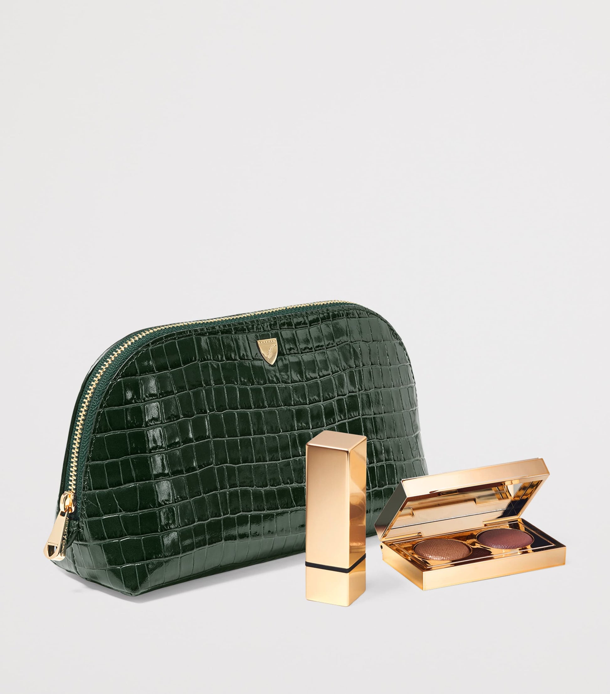 Small Leather Croc-Embossed Cosmetic Case