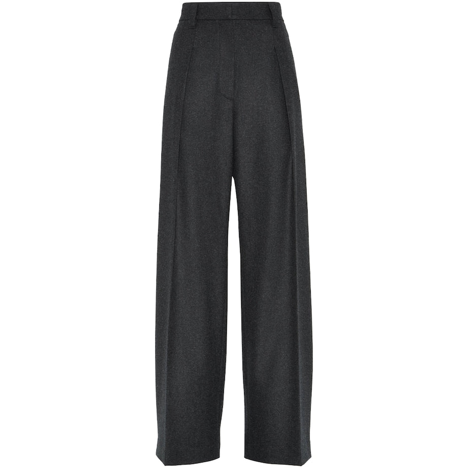 Black Virgin Wool Pleated Wide-Leg Trousers