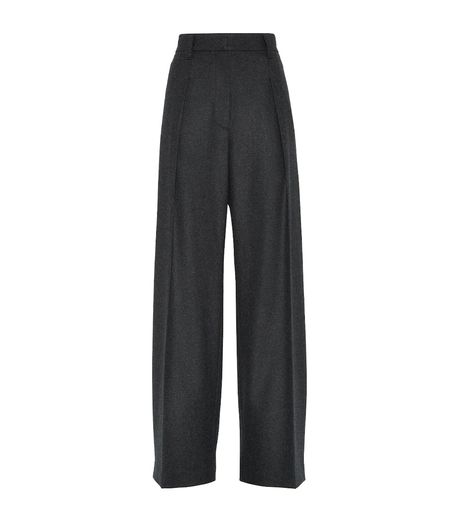 Black Virgin Wool Pleated Wide-Leg Trousers