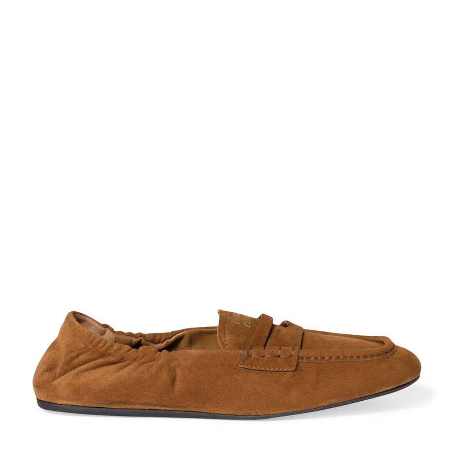 Brown Suede Ruches Loafers