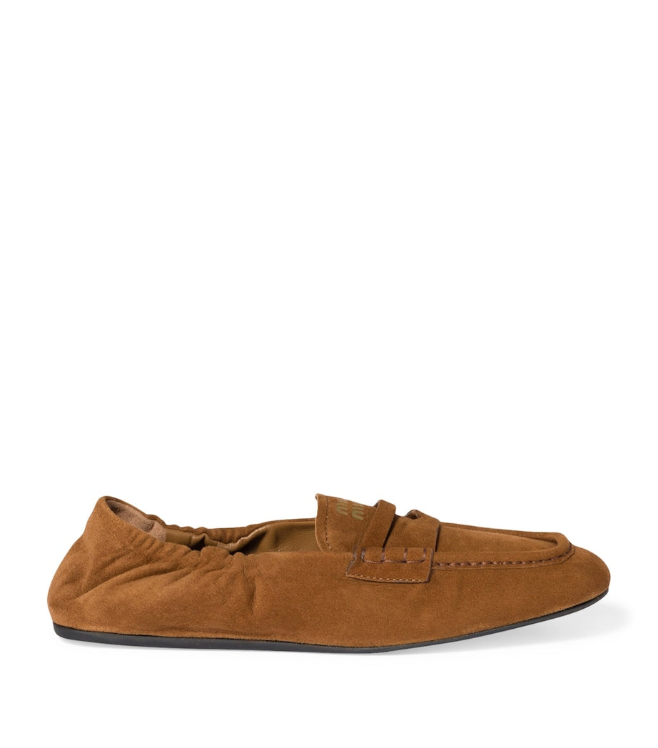 Brown Suede Ruches Loafers