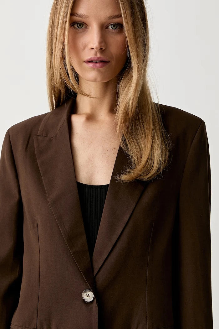 ViCOLO tek düğmeli kadın blazer, keten karışımlı