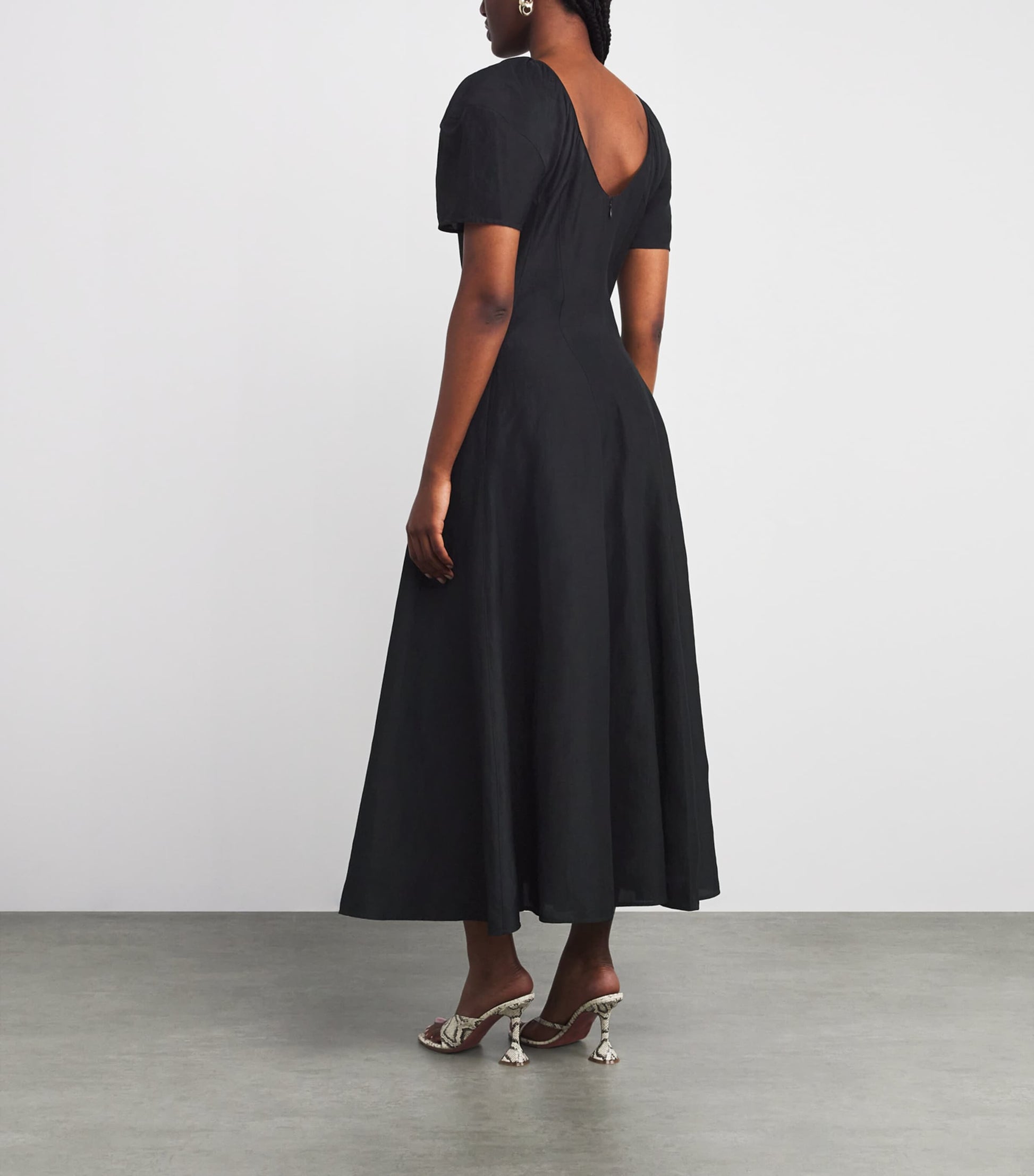 Balloon-Sleeve Midi Dress