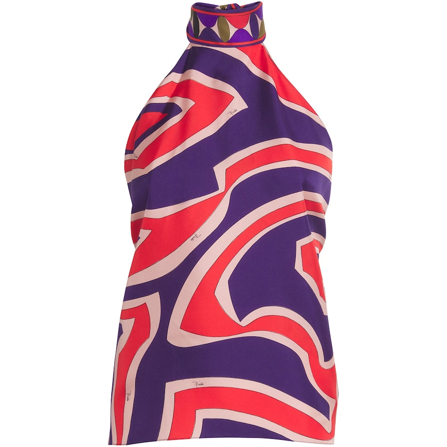 PUCCI Multi Silk Labirinto Print Halterneck Top
