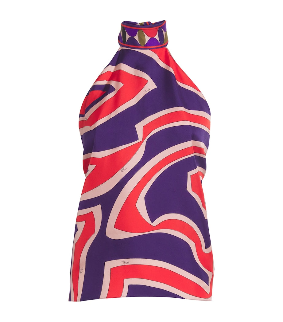 PUCCI Multi Silk Labirinto Print Halterneck Top