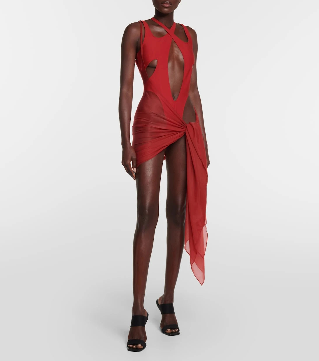Mugler - One-shoulder jersey beach cover-up