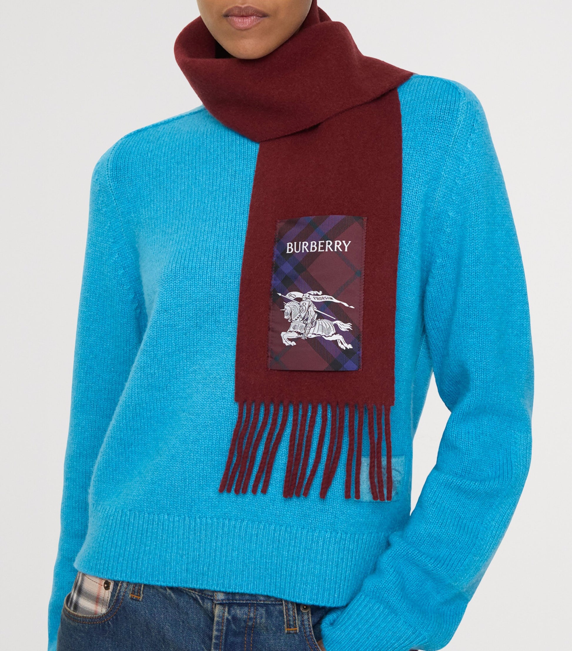 Red Cashmere Check Label Scarf