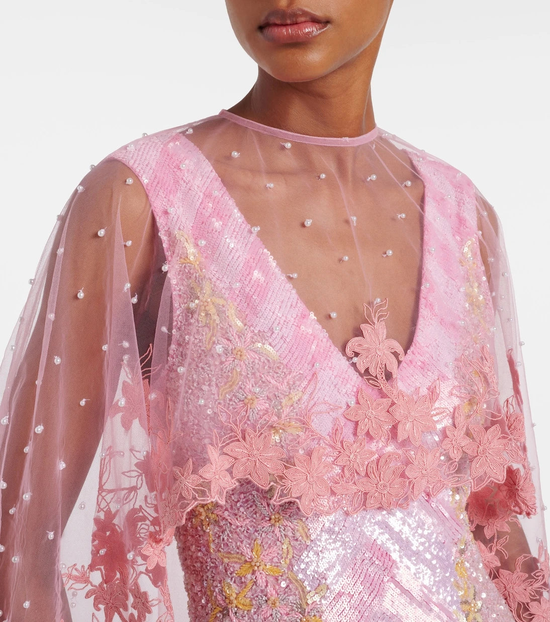 Là Fuori - Panorama embellished caped gown