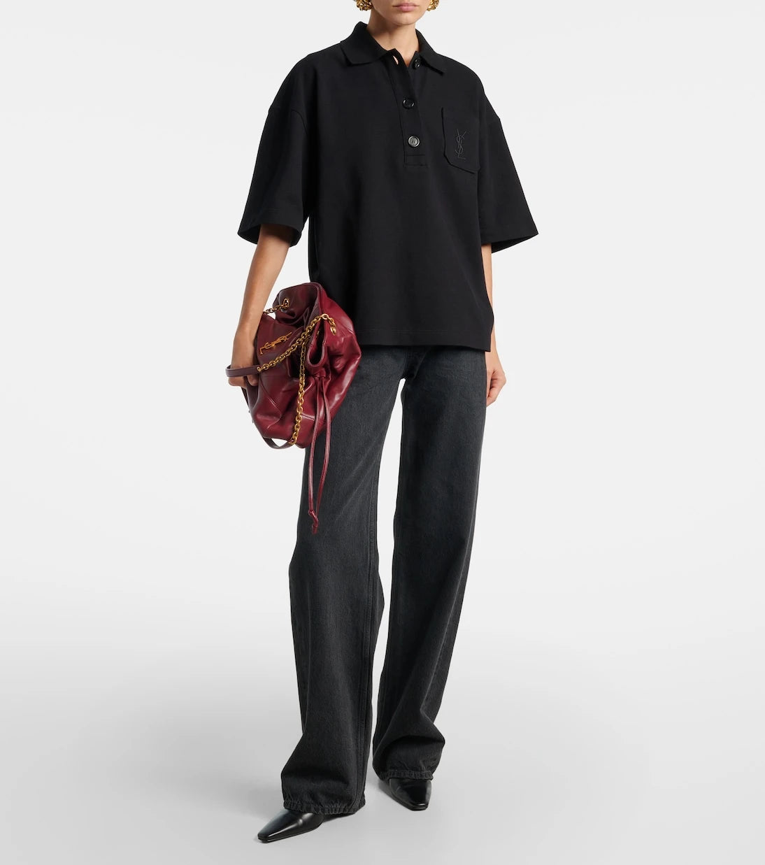 Saint Laurent - Embroidered oversized cotton polo shirt