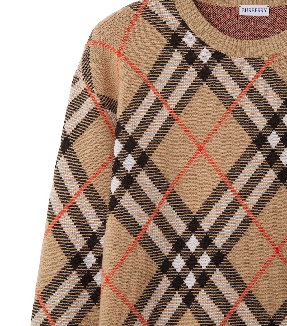 Beige Wool-Mohair Check Cardigan