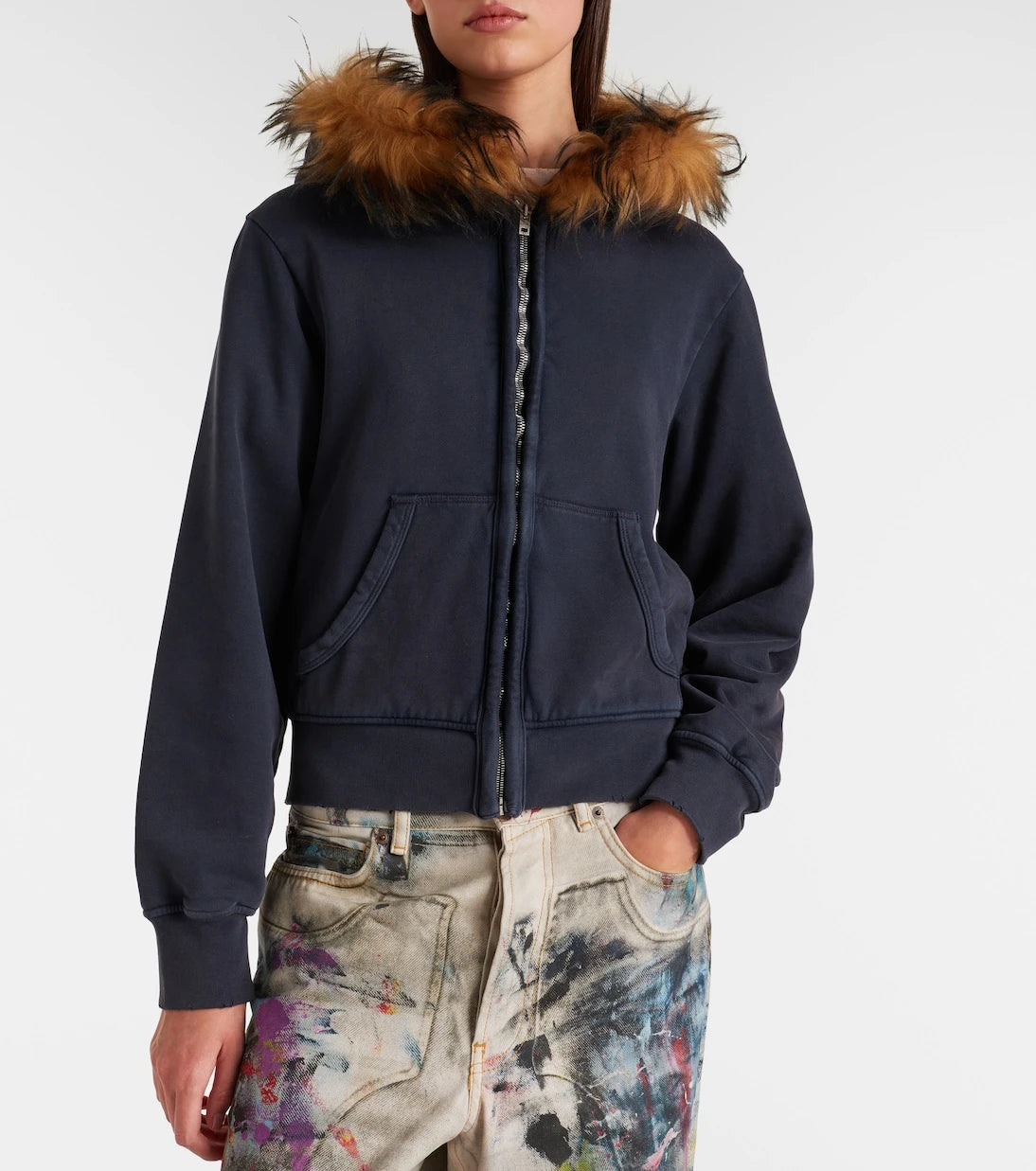 Acne Studios - Shearling-trimmed cotton jersey hoodie
