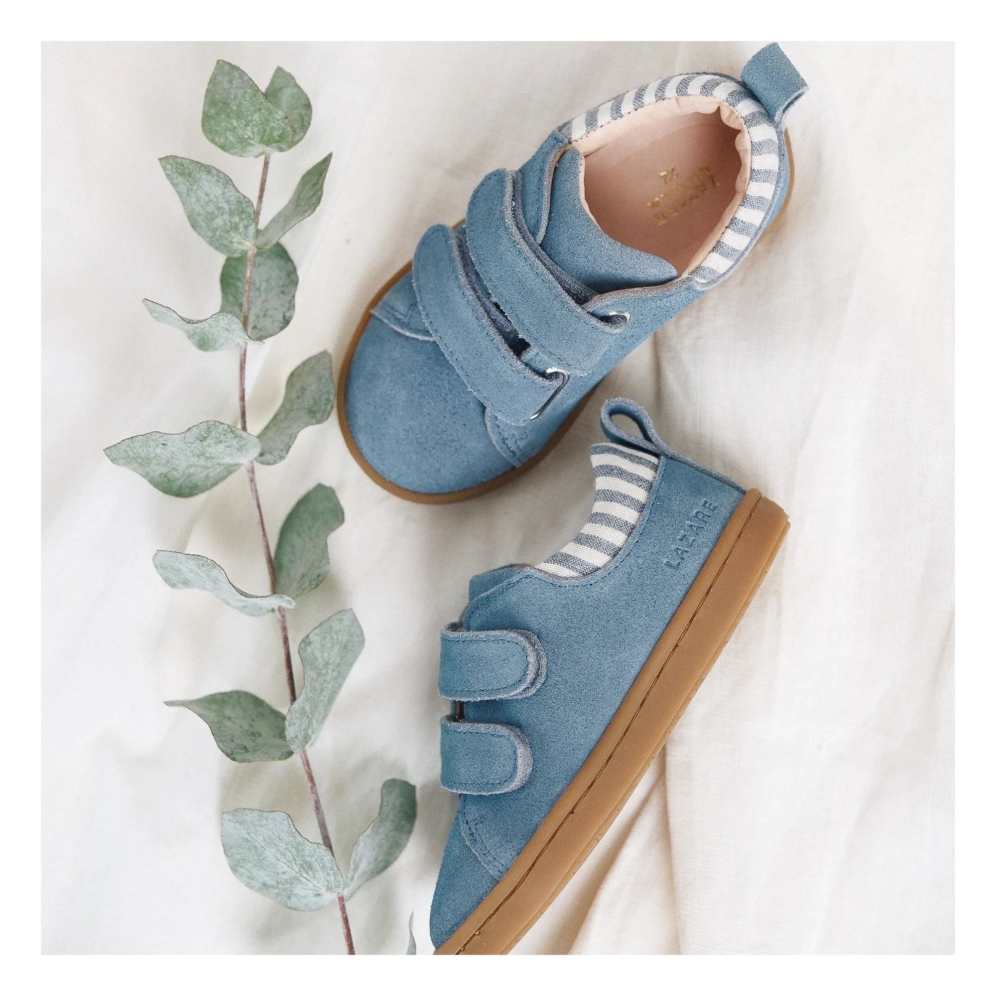 Lazare - Mahaut Striped Suede Scratch Sneakers | Denim blue