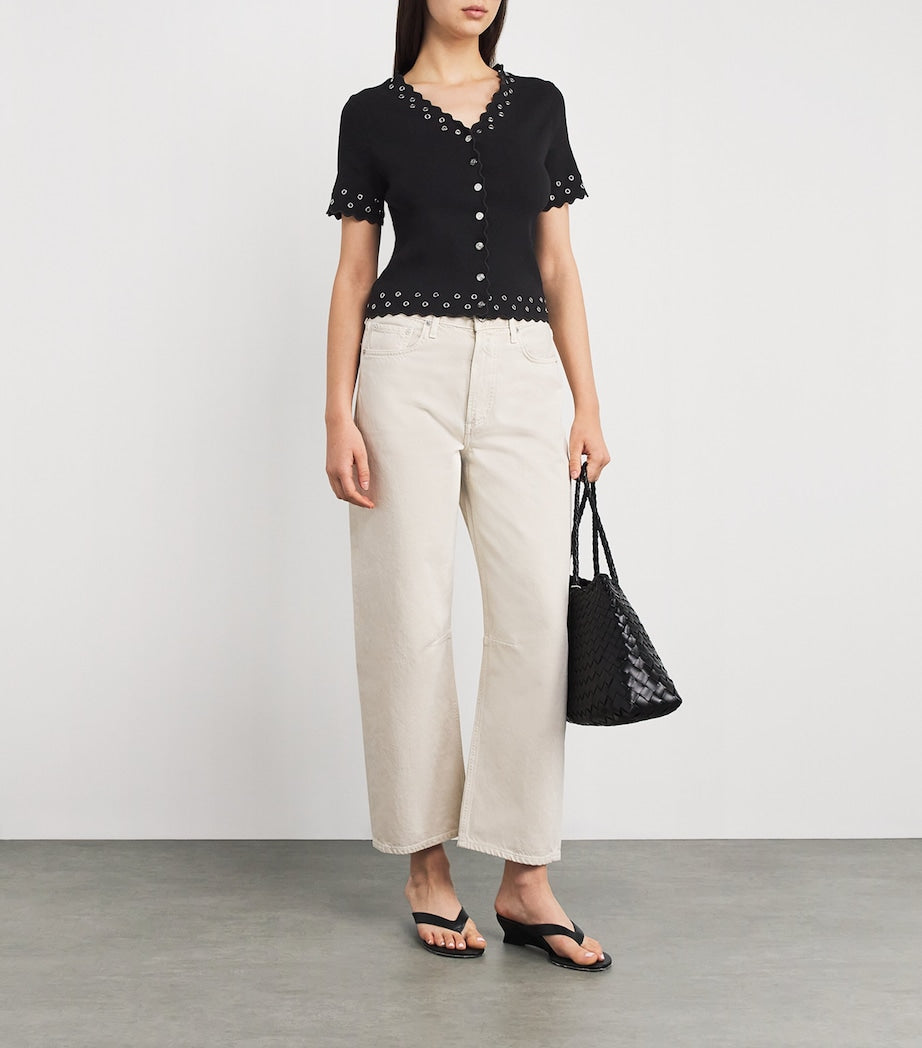 Maje Black Scalloped Eyelet Cardigan