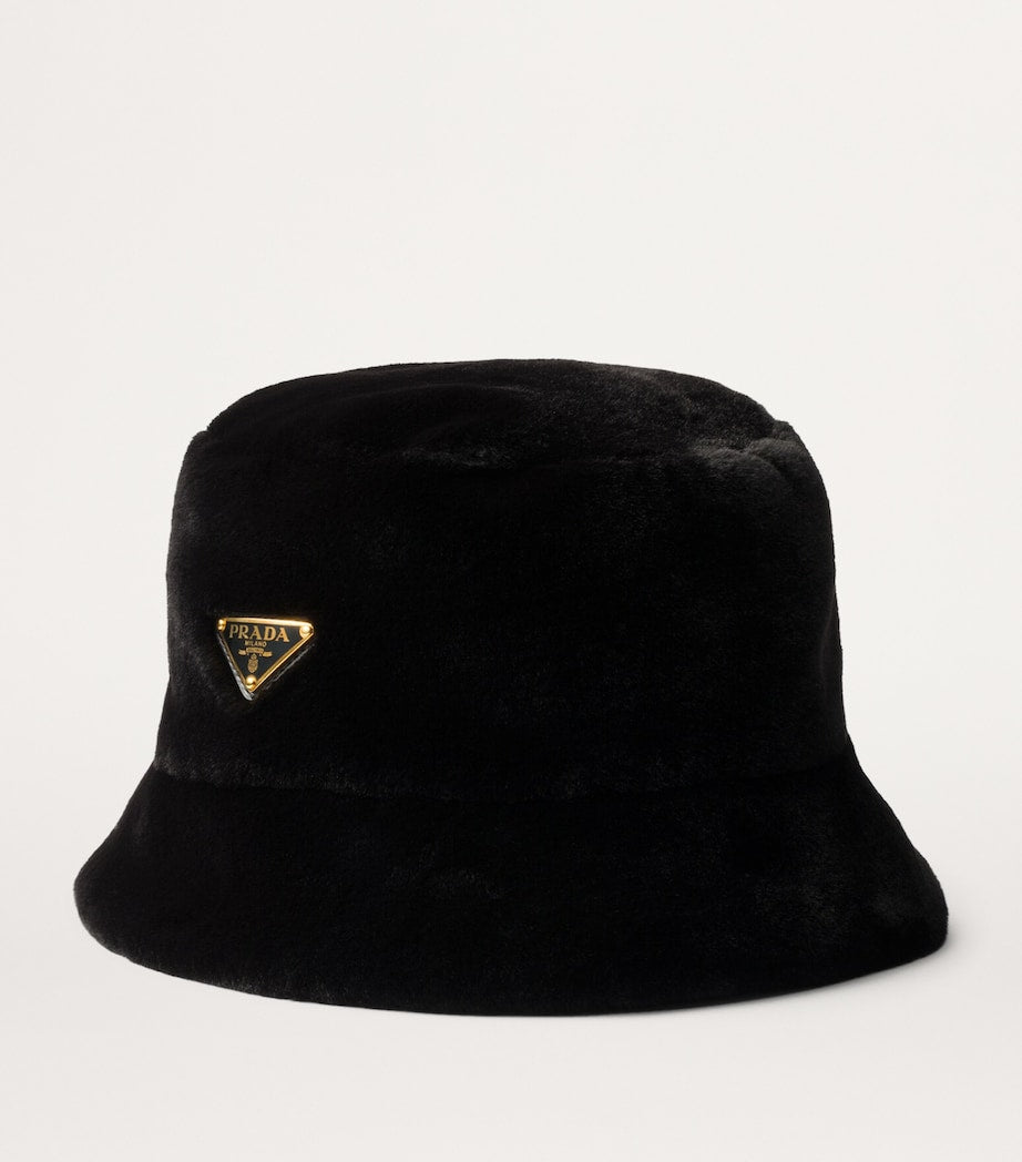 Black Faux Fur Bucket Hat
