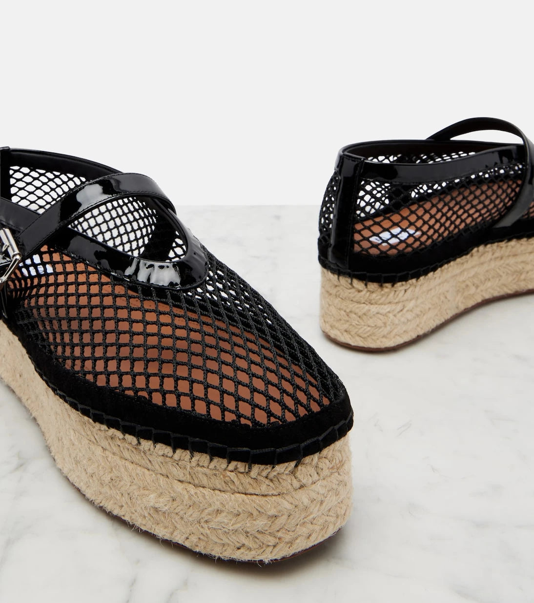 Alaïa - Leather-trimmed fishnet espadrilles