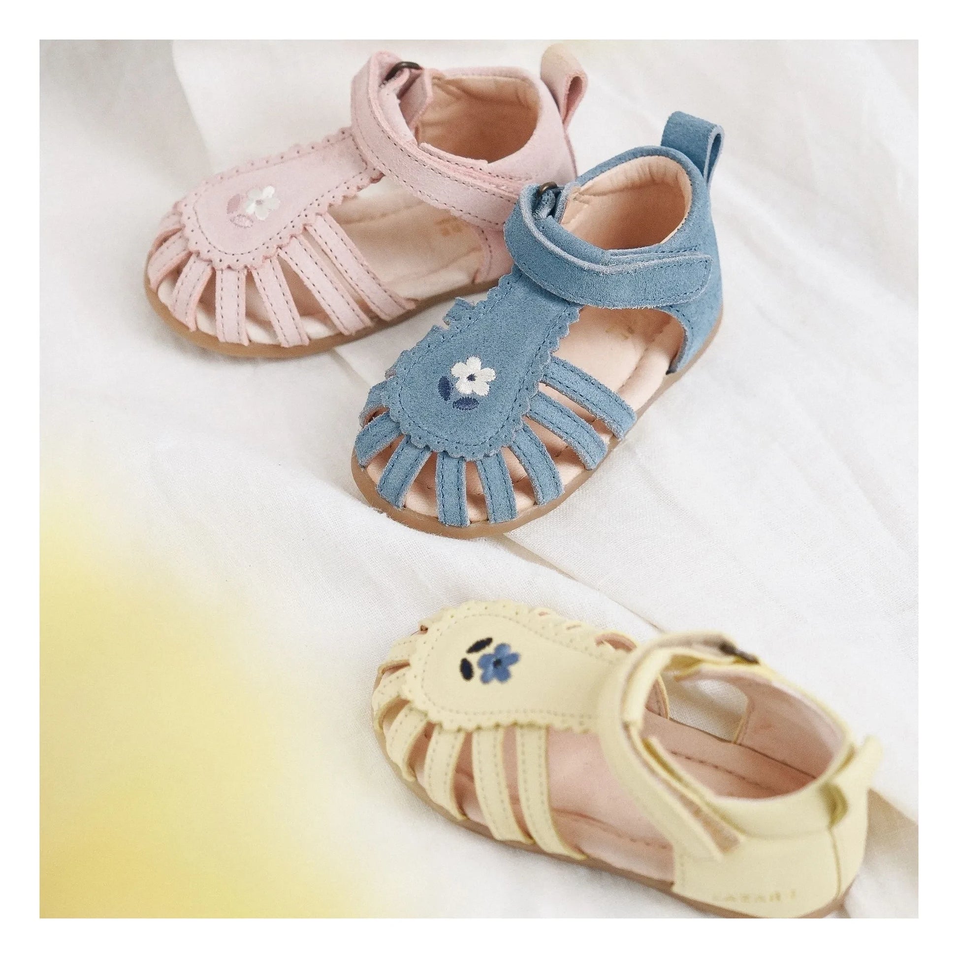 Lazare - Colette Fleur Suede Embroidered Sandals | Denim blue