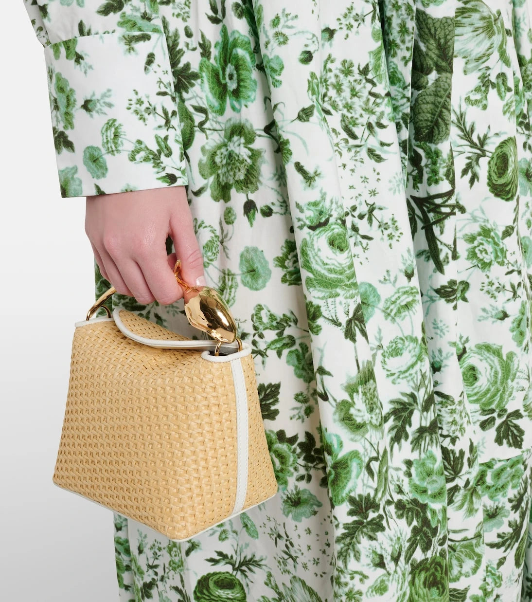Erdem - Bloom Mini leather-trimmed raffia top-handle bag