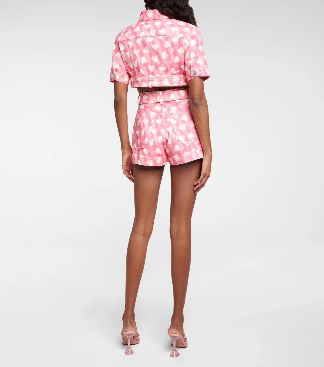 Alessandra Rich - Heart-print high-rise denim shorts