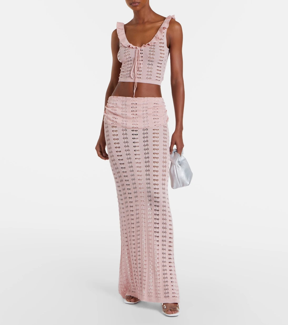 Aya Muse - Ruffled pointelle crop top