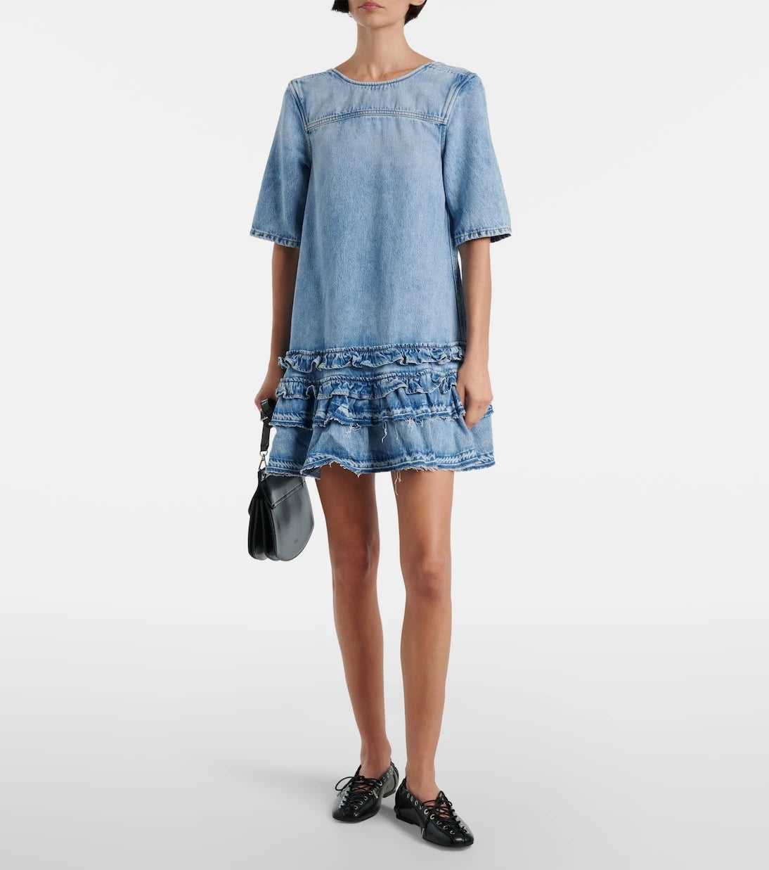 Ganni - Ruffled denim minidress