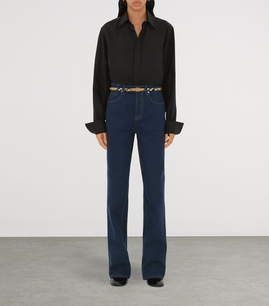 Beige Thin Check B Buckle Belt