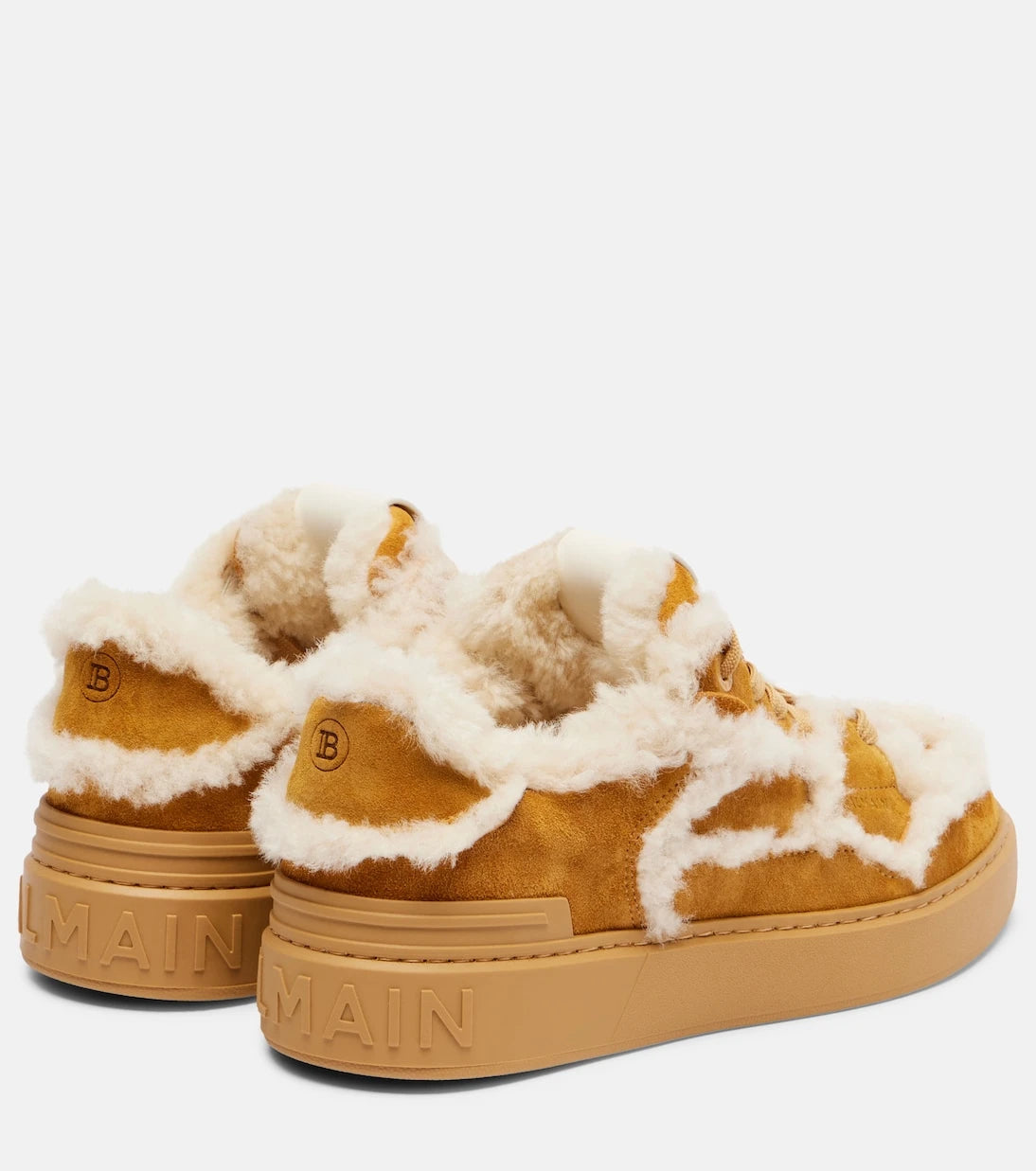 Balmain - Shearling-trimmed suede sneakers
