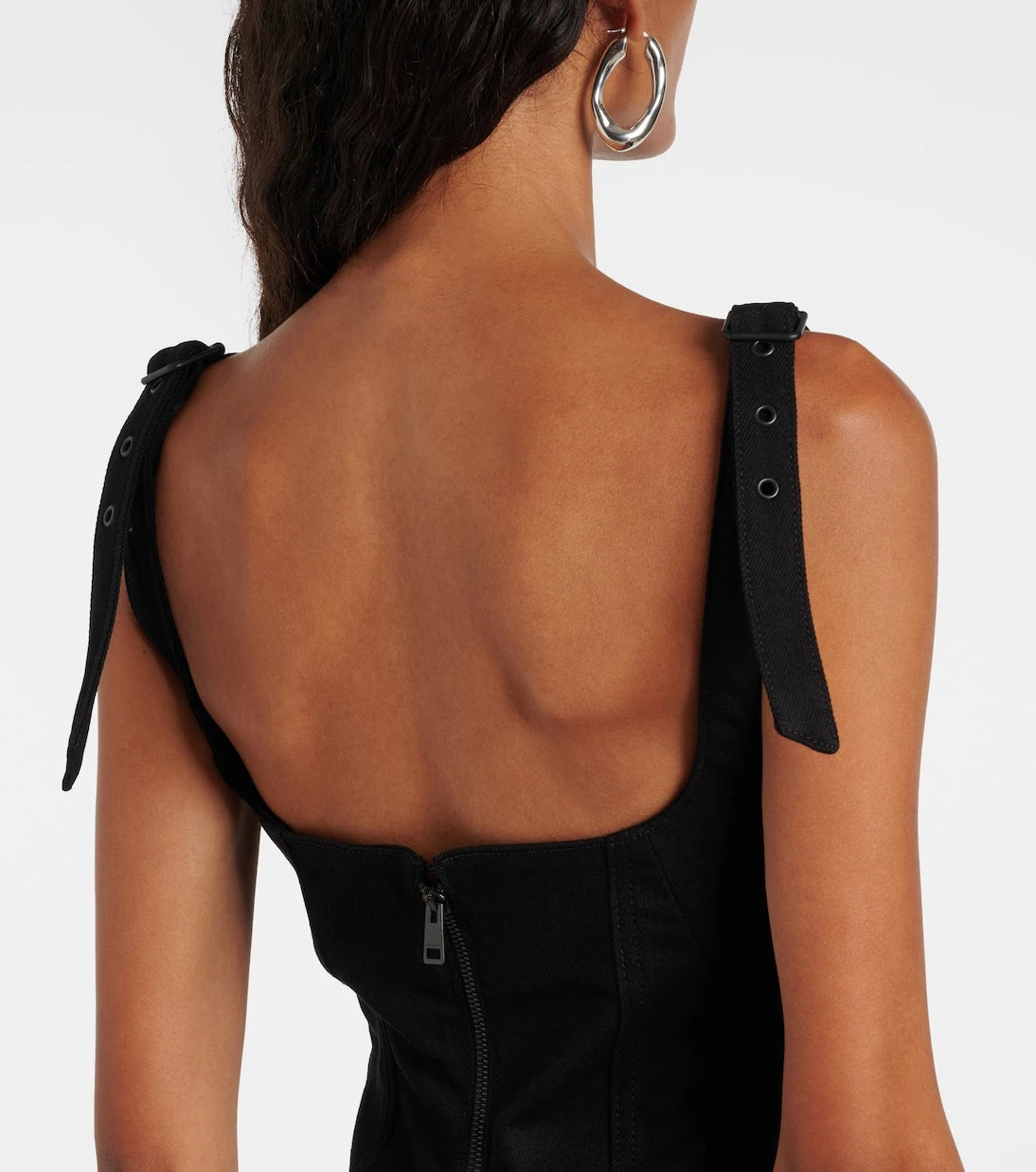 Mugler - Buckle-detail denim midi dress