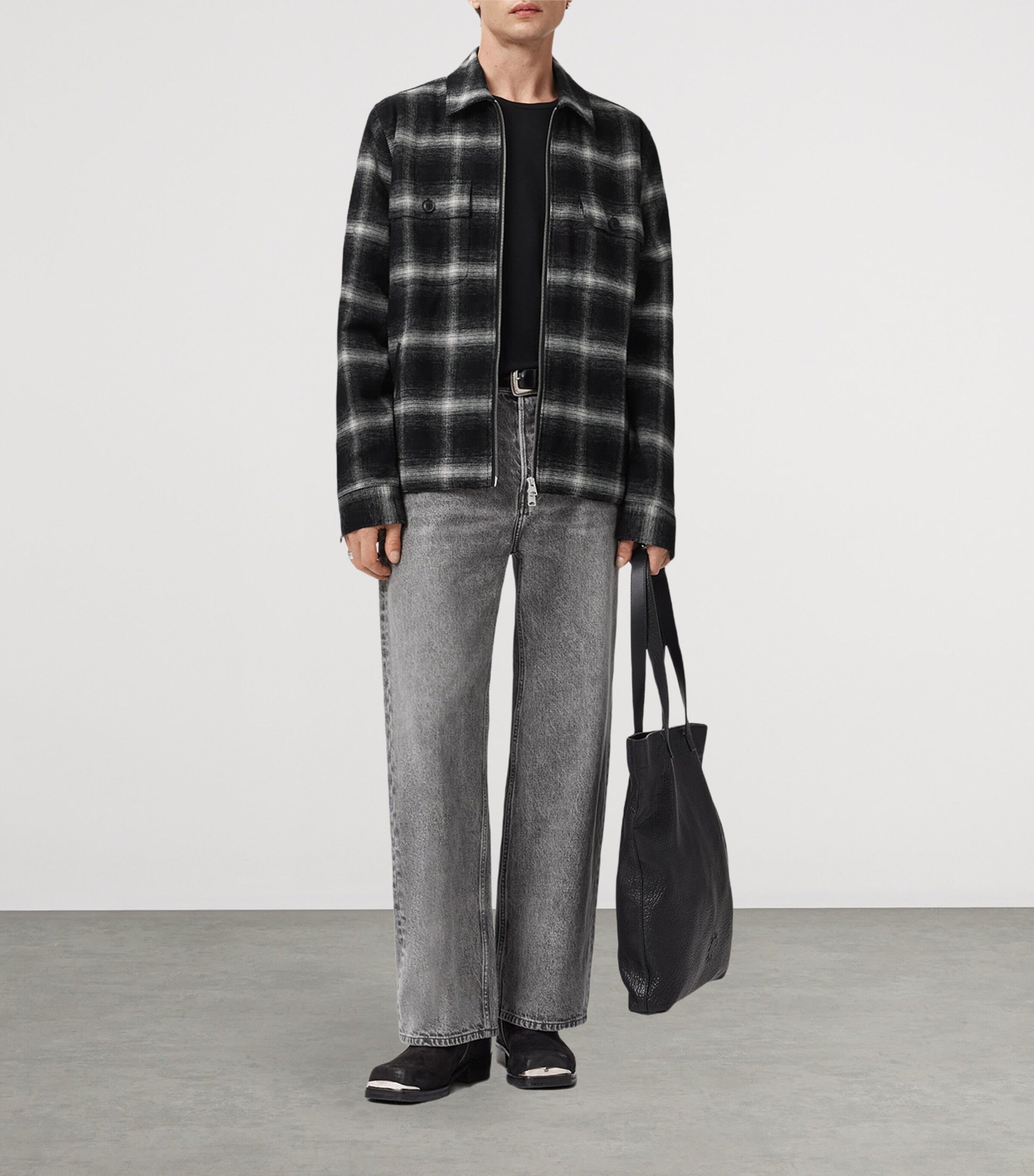 Black Organic Cotton Check Bayo Jacket