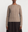 Beige Cashmere Cable-Knit Sweater