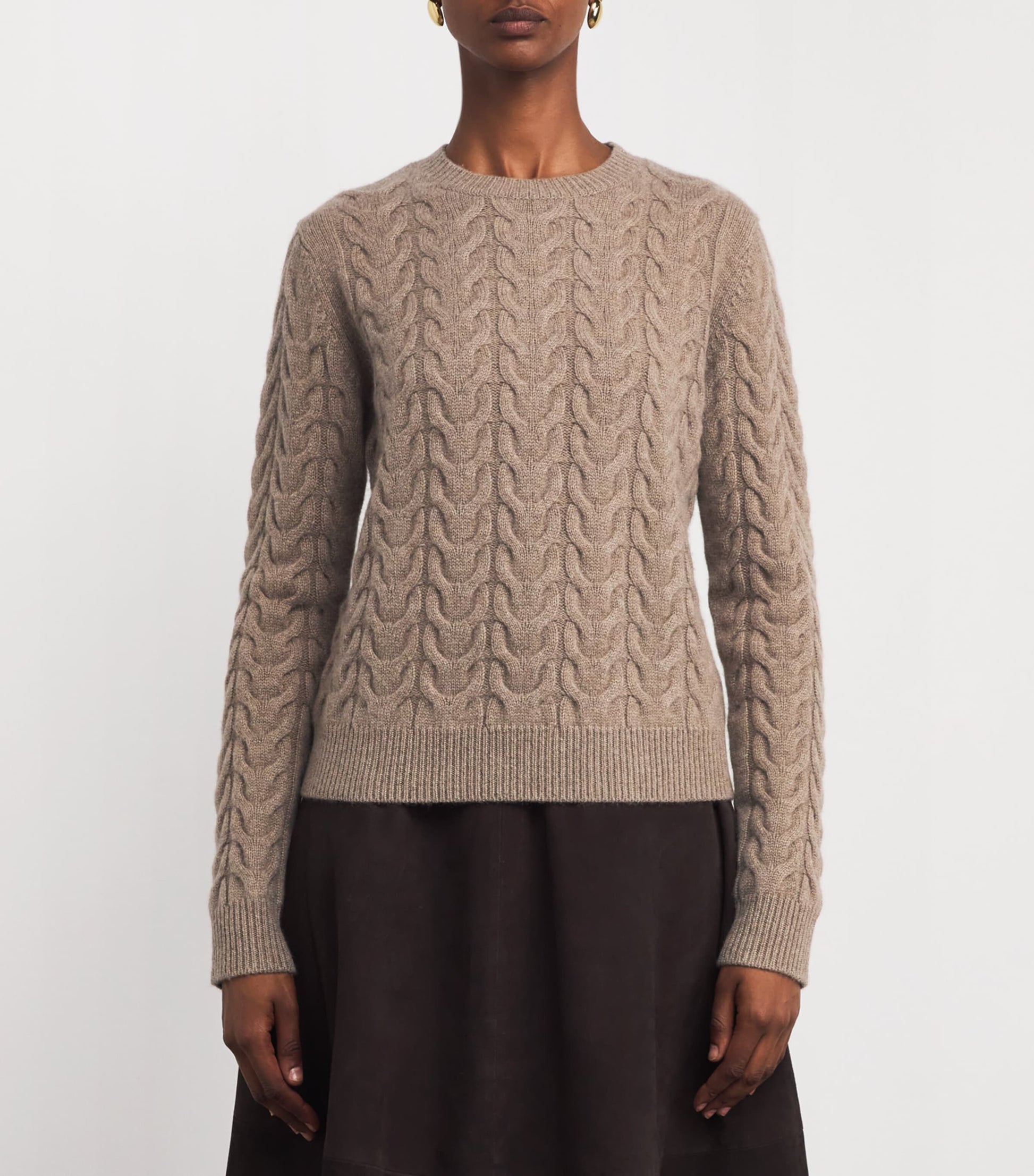Beige Cashmere Cable-Knit Sweater