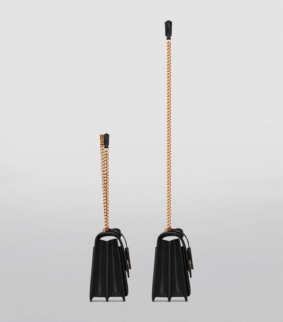 Saint Laurent Black Medium Sunset Croc-Embossed Shoulder Bag