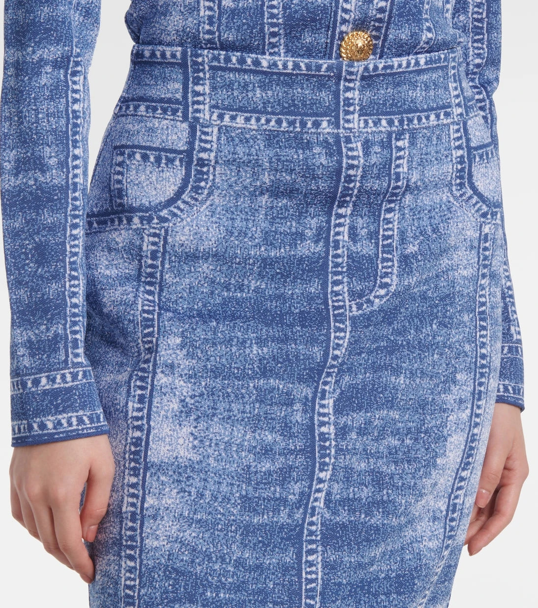 Balmain - تنورة ميدي محبوكة بطبعة ترمبلوي