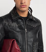 Black Leather Crystal-Embellished Jacket