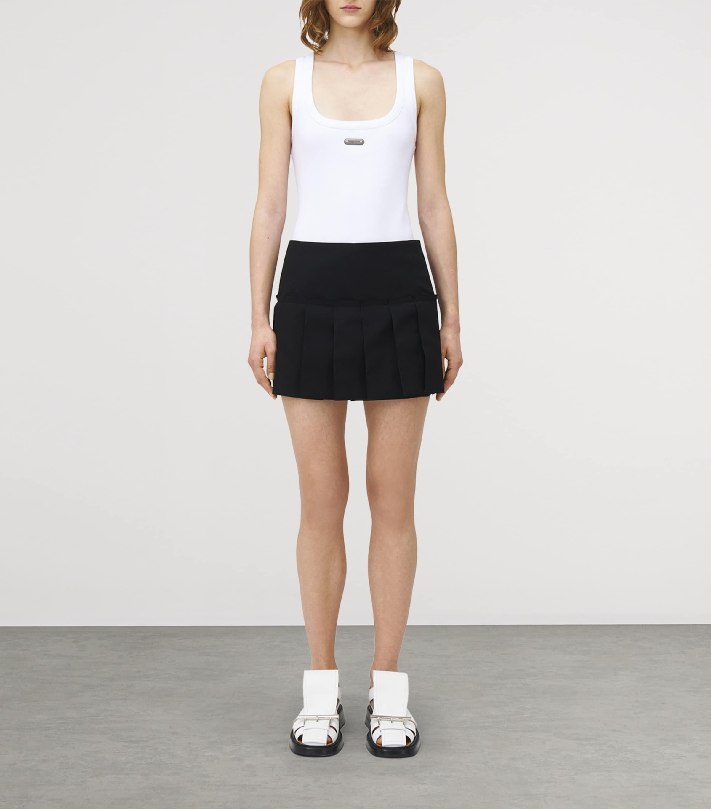 Black Wool Pleated Mini Skirt