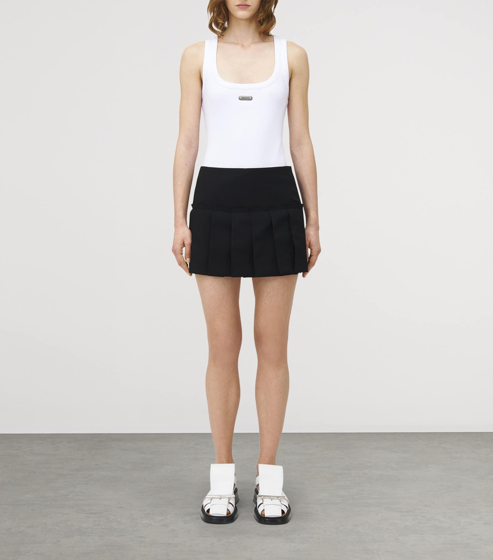 Black Wool Pleated Mini Skirt