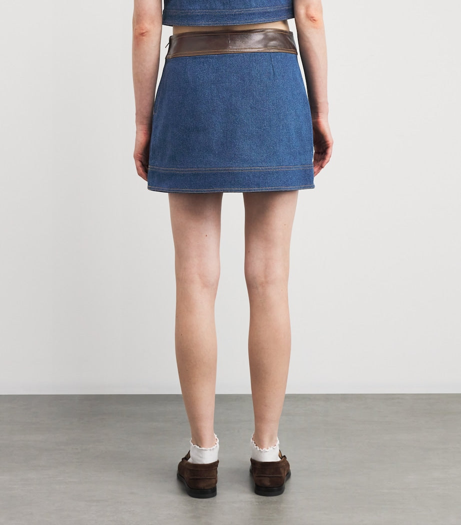 Sandro Paris Blue Denim Contrast-Trim Skirt