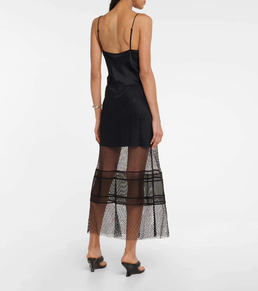 Helmut Lang - Mesh-trimmed satin slip dress