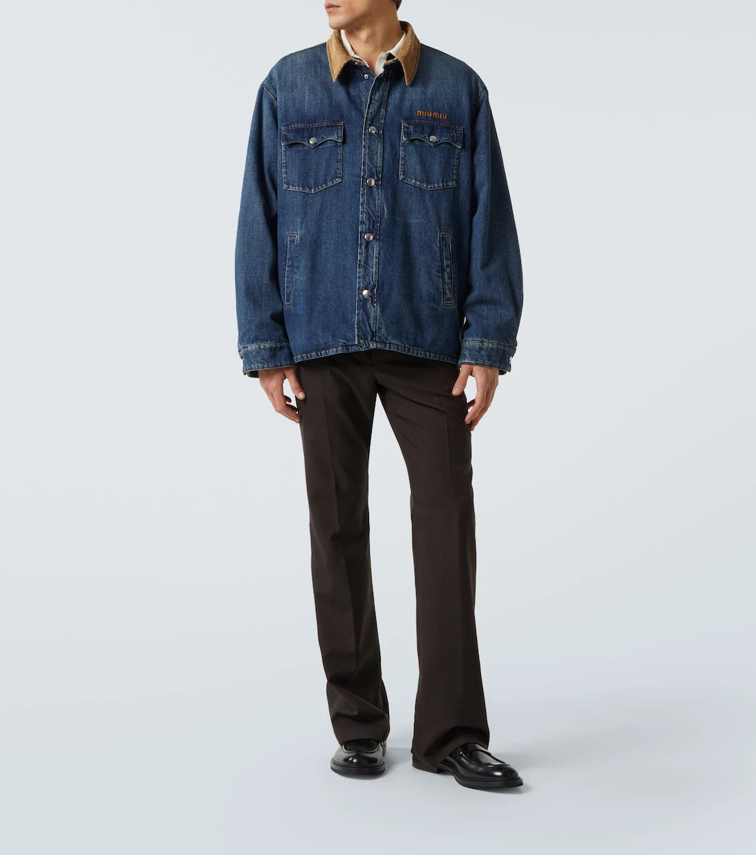 Miu Miu - Corduroy-trimmed denim down jacket