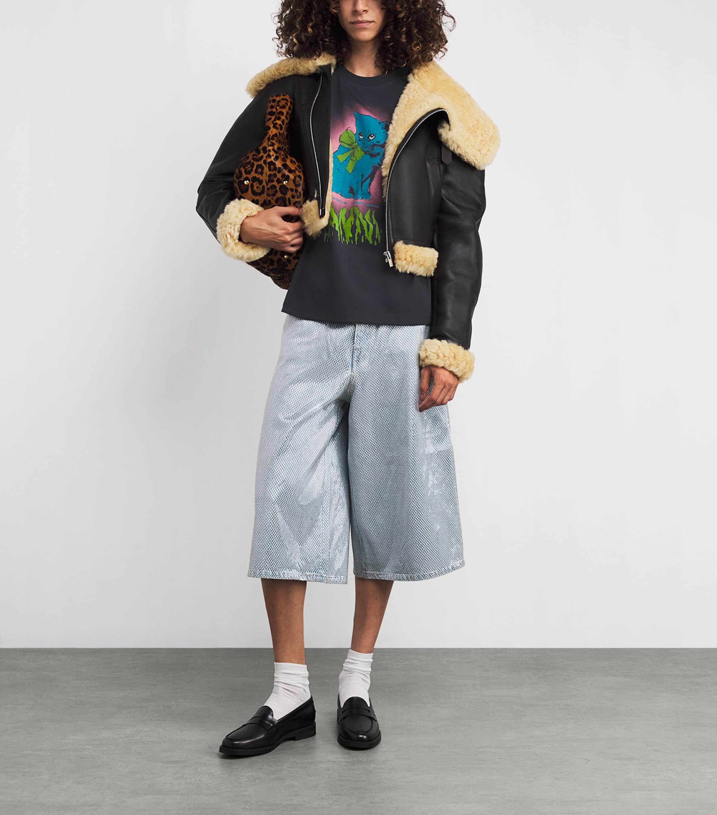 GANNI Black Organic Cotton Neon Kitty T-Shirt