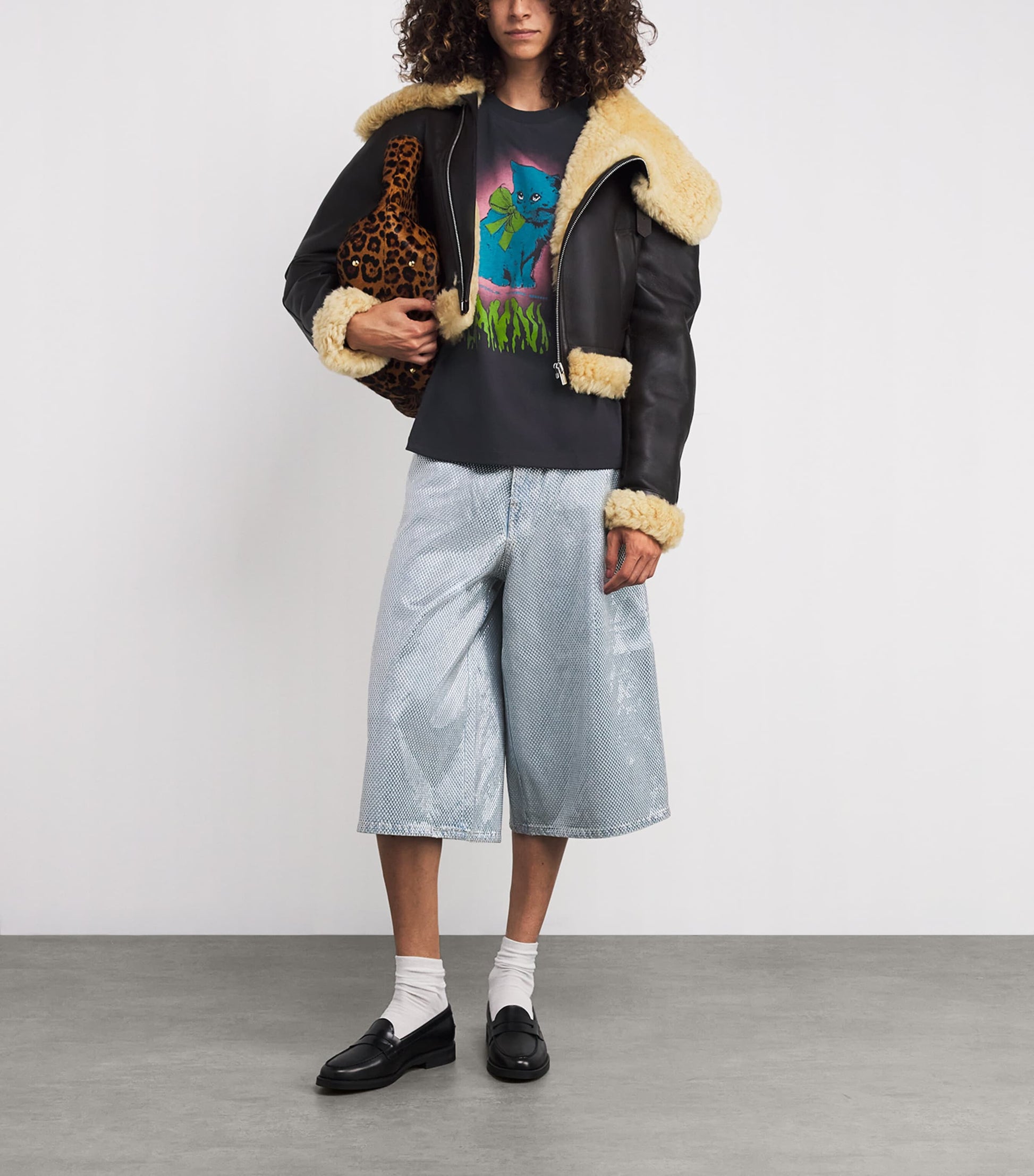 GANNI Black Organic Cotton Neon Kitty T-Shirt