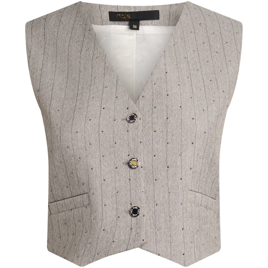Maje Black Stripe Rhinestone-Embellished Waistcoat