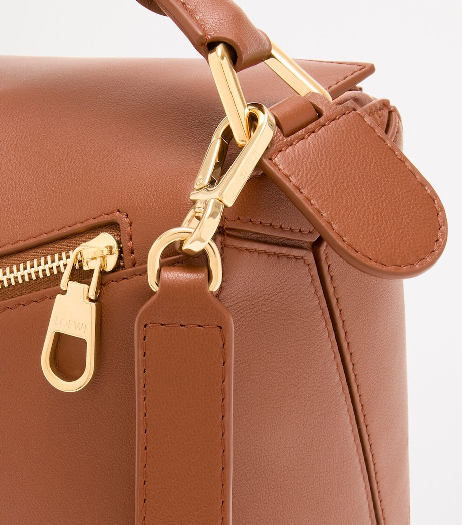 LOEWE Brown Small Leather Featherlight Puzzle Top-Handle Bag