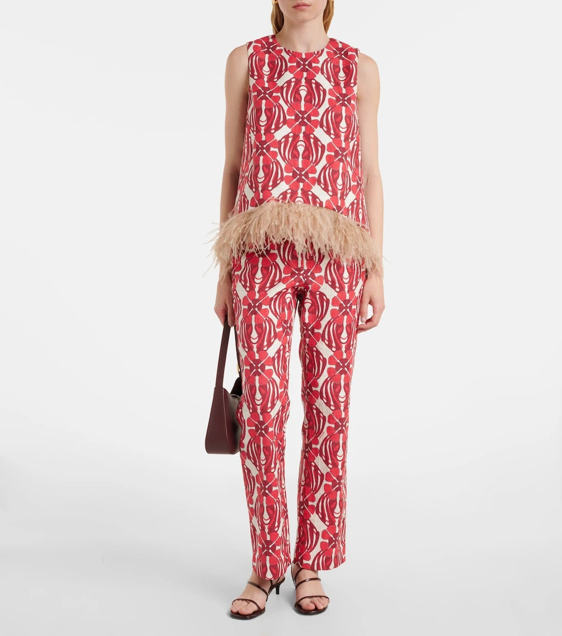 La DoubleJ - La Scala feather-trimmed cotton top
