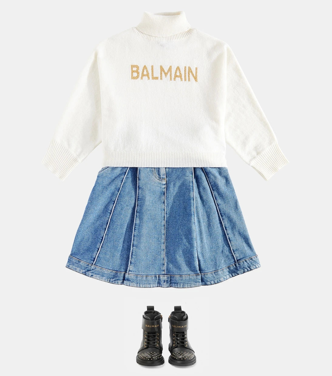 Balmain Kids - تنورة جينز مطوية