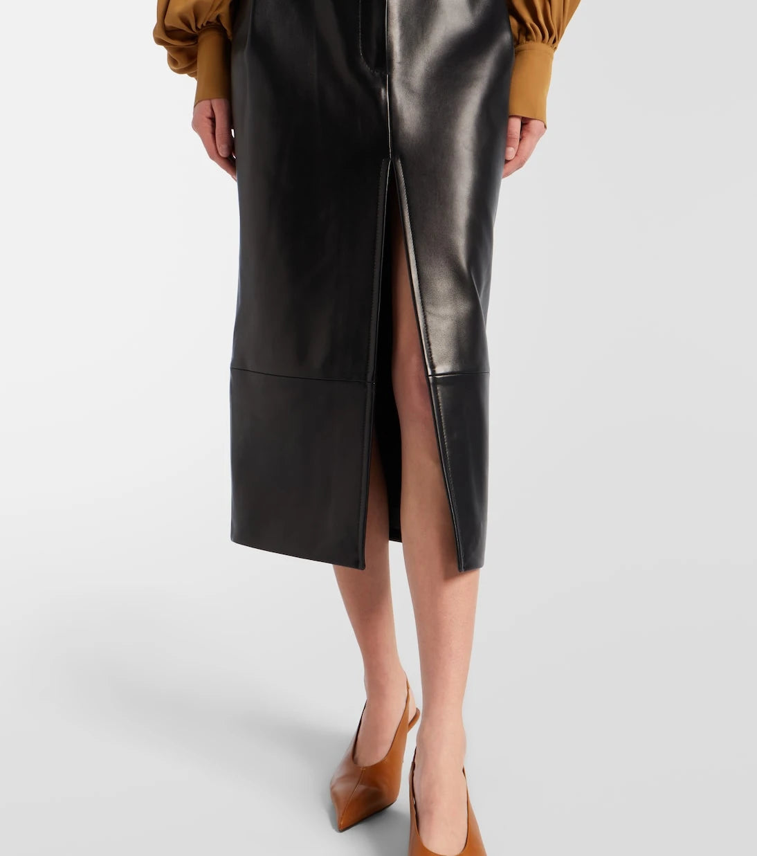 Khaite - Anden leather midi skirt