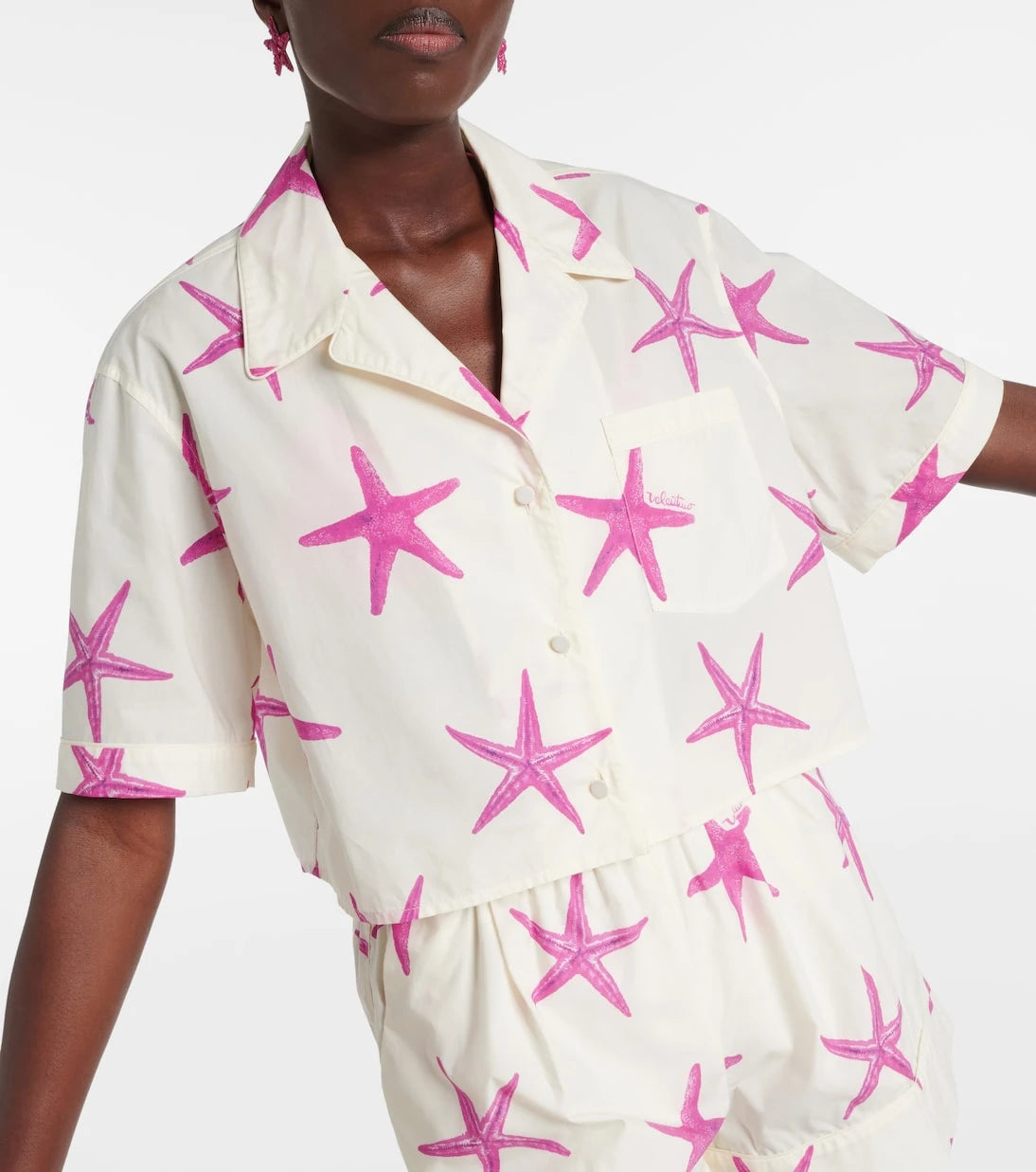 Valentino - Starfish cropped cotton poplin shirt