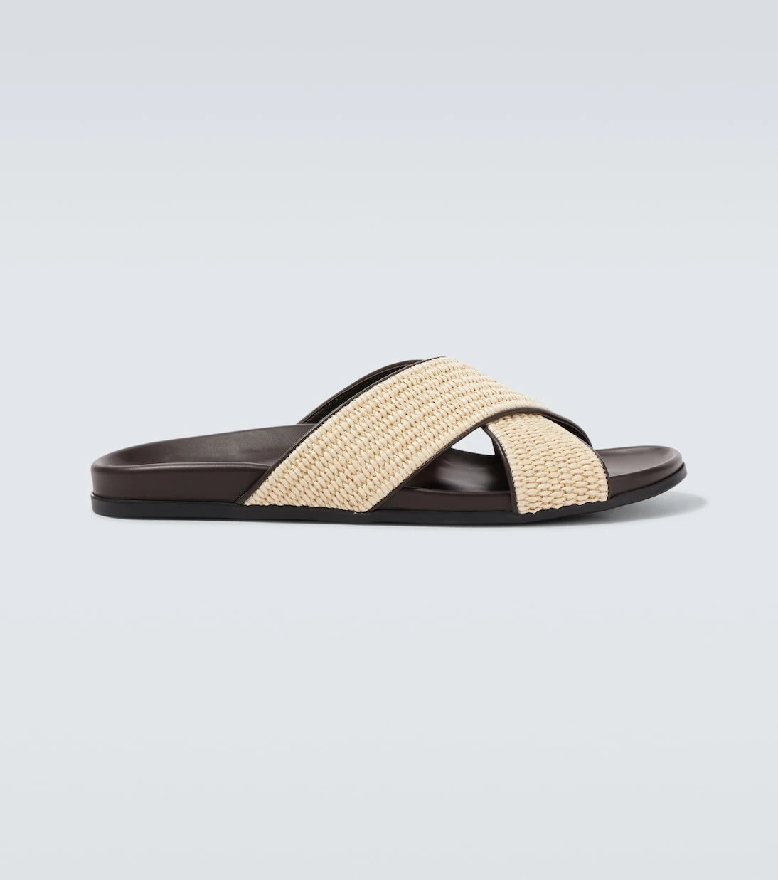 Manolo Blahnik - Chiltern leather-trimmed raffia slides
