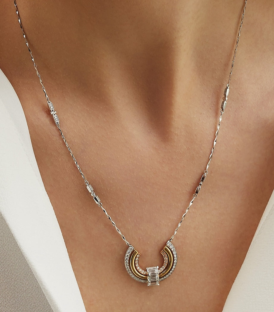 Mixed Gold, Platinum and Diamond Ribbons Pendant