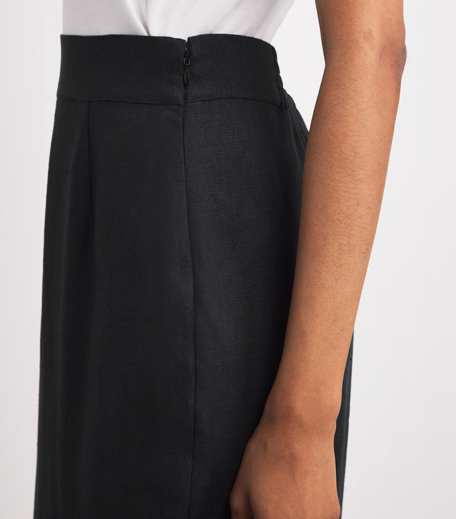 Black Linen Matilda Midi Skirt